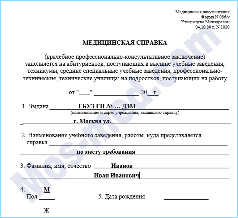 Купить справку формы 086/у для трудоустройства Балашиха